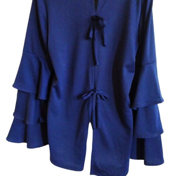 OSO Casuals Knit Top Triple Ruffled Sleeve & Ties in Back NAVY MEDIUM - Picture 3 of 5
